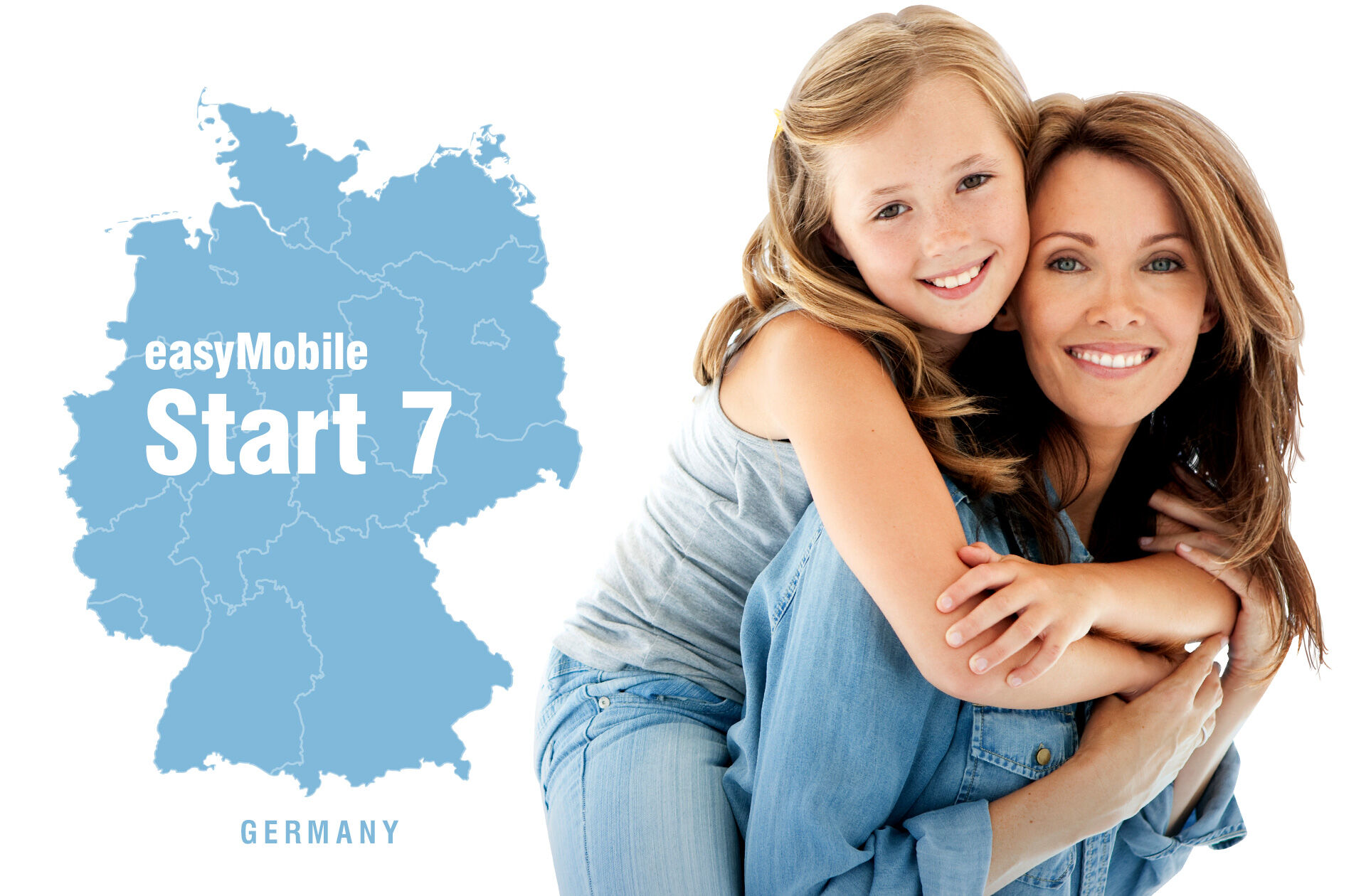 Mother and daughter next to a Start 7 map of Germany.