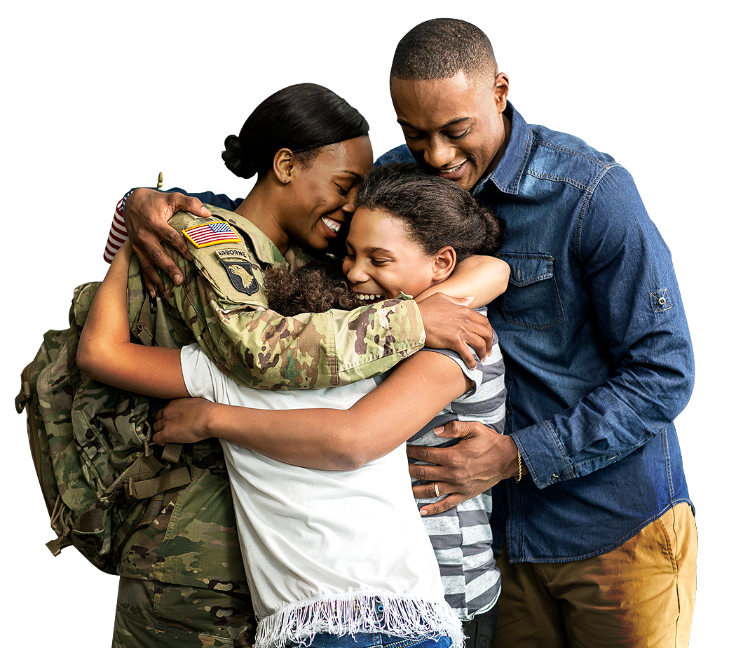 U.S. military family group hug